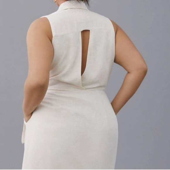 Anthropologie Linen Wrap Mini Dress Cream Tan size medium - Picture 2 of 9